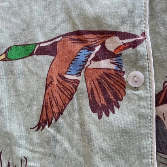 In My Sundays Fancy Fowl Pajama Set Women's Small Duck Sleepwear Green Button Up - Picture 10 of 11